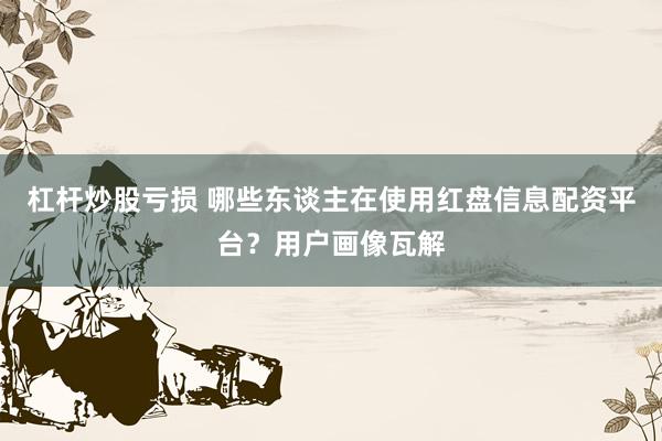 杠杆炒股亏损 哪些东谈主在使用红盘信息配资平台？用户画像瓦解